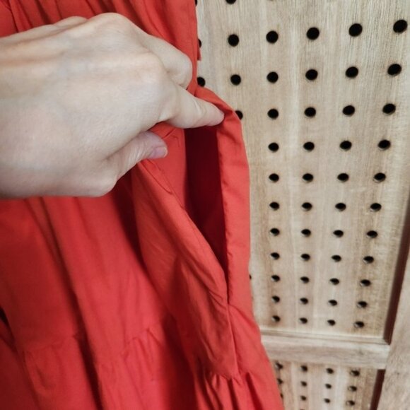 Who What Wear Red Clay (orangish) Tiered High Low Tie Shoulder Midi Dress M NEW - Picture 4 of 9